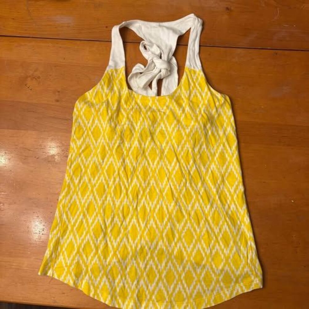 Patagonia Yellow and White Kamala Tie Tank Built In Bra Women's Small